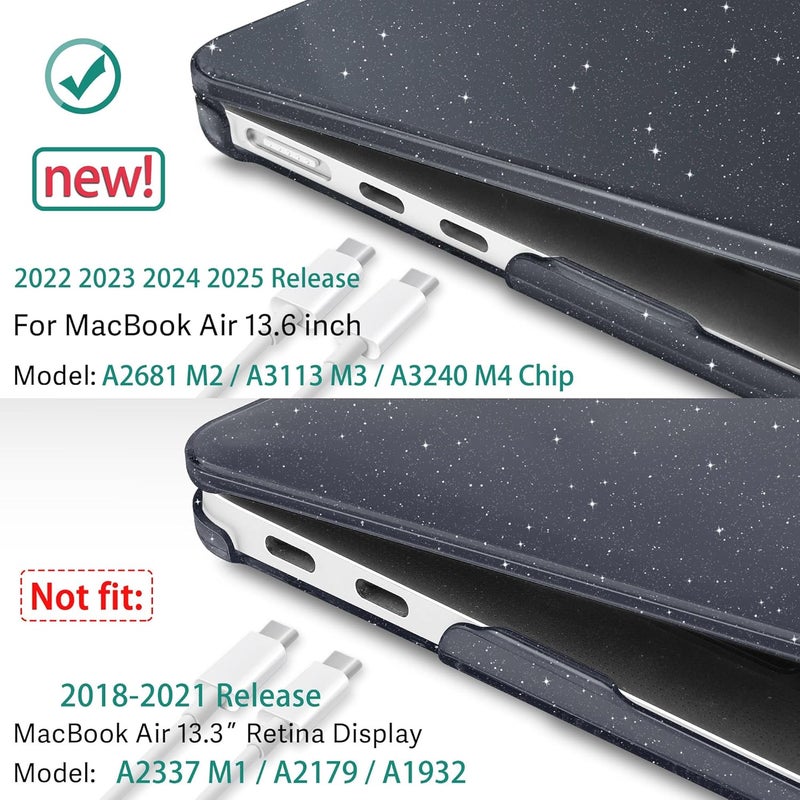 May Chen for M4 MacBook Air 13.6 inch Case 2025 2024 2023 2022 Release A3240 M3 A3113 M2 A2681, Plastic Hard Shell Case for MacBook Air 13.6" with Retina Display Fits Touch ID, Crystal Black Glitter - Image 3